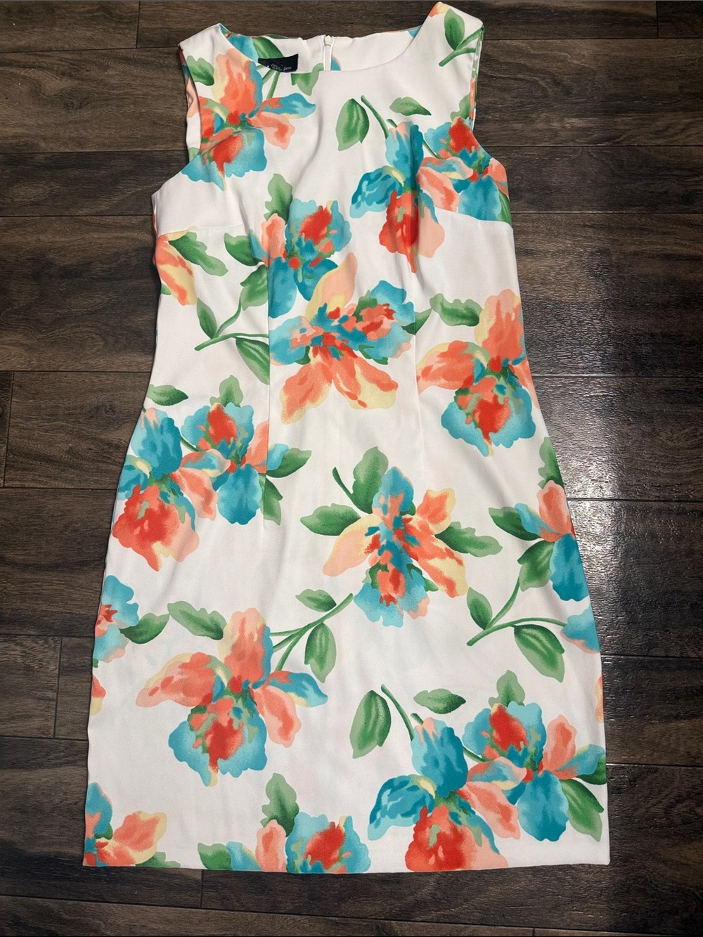 Alyx White Midi Dress with Coral, Teal & Green Floral Print